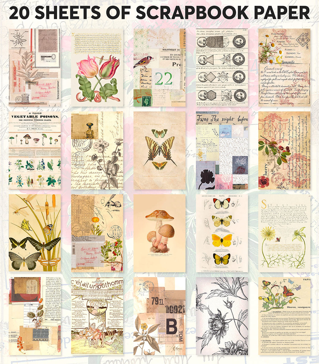 FAYWARE: Vintage Botanical Ephemera Sticker Book for Junk Journaling – 453 Washi Stickers & 20 Decoupage Sheets