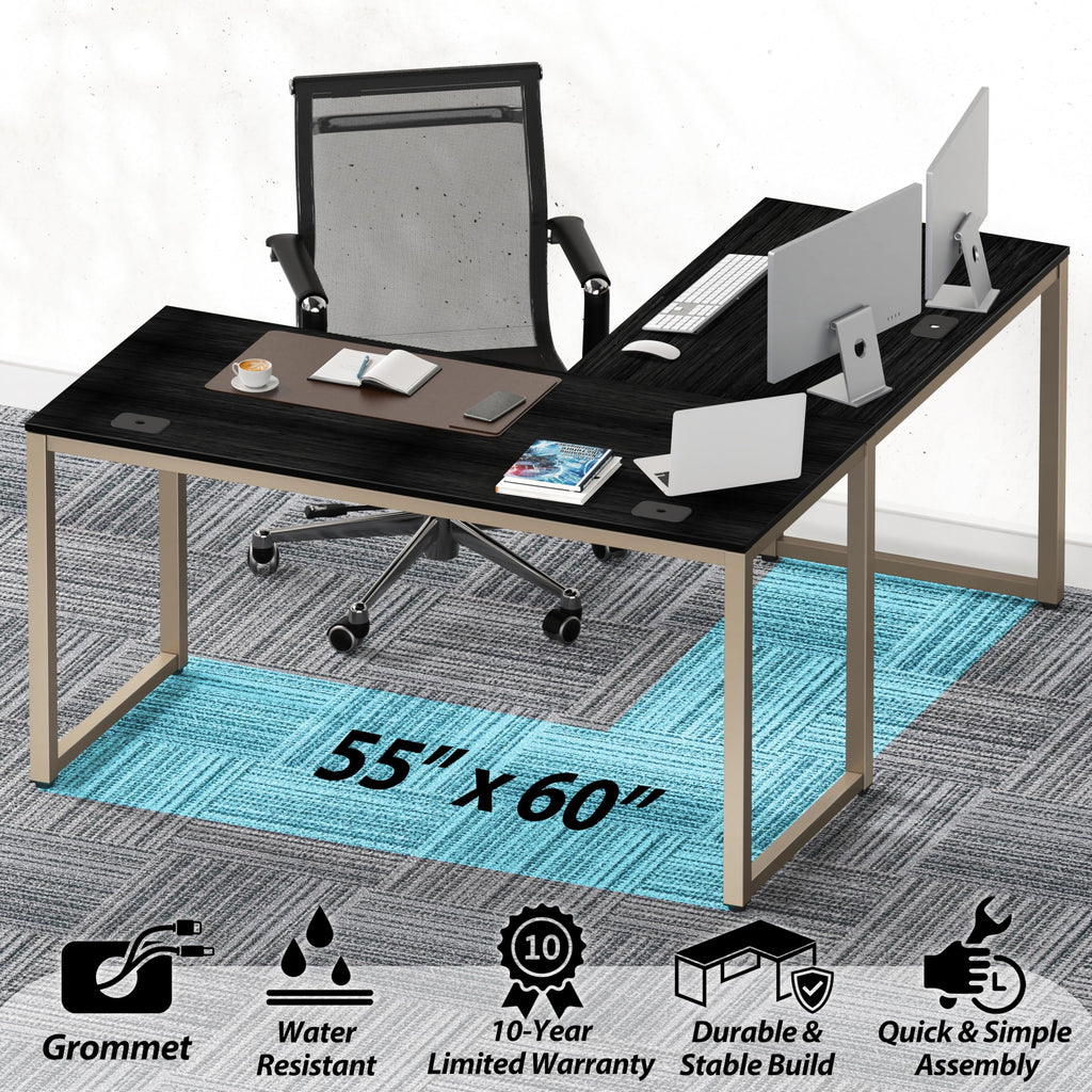 SHW 55 × 60-Inch Commercial-Grade L-Shaped Student Desk