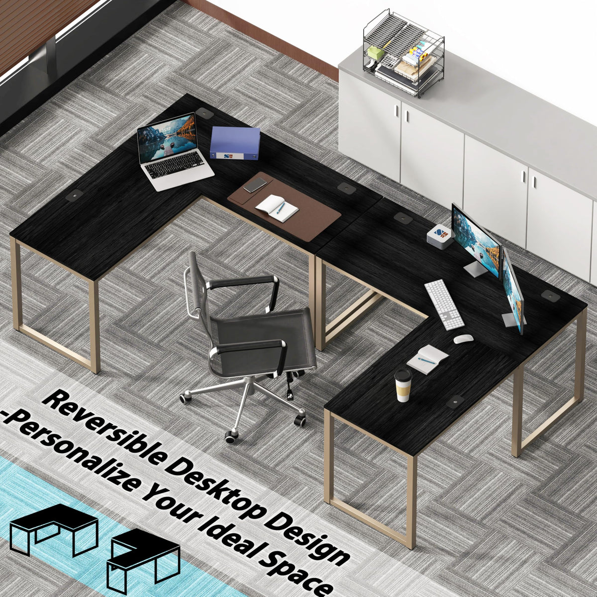 SHW 55 × 60-Inch Commercial-Grade L-Shaped Student Desk