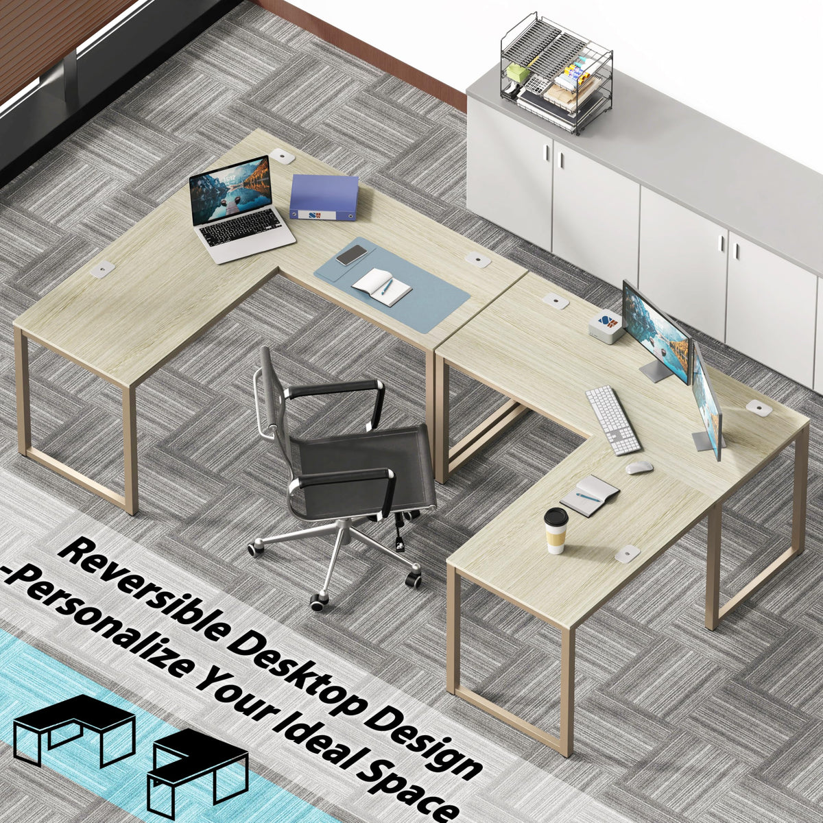 SHW 55 × 60-Inch Commercial-Grade L-Shaped Student Desk