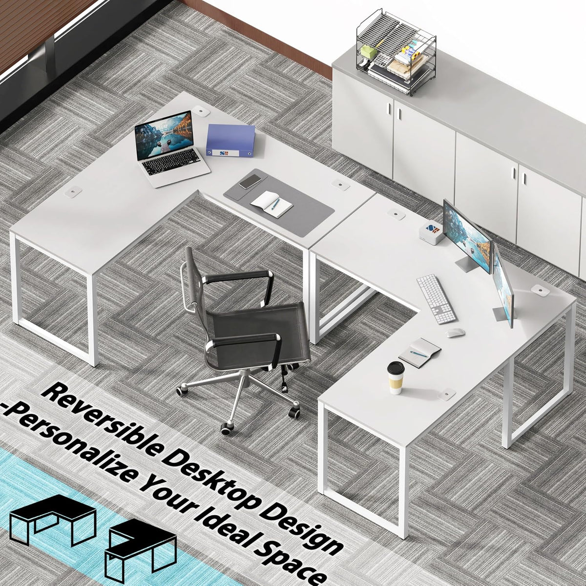 SHW 55 × 60-Inch Commercial-Grade L-Shaped Student Desk