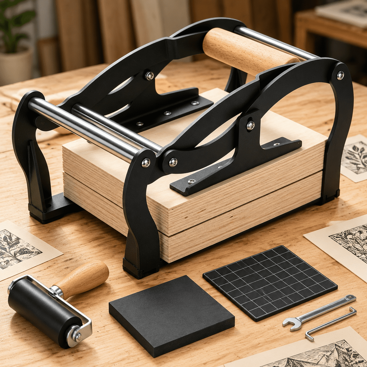 A5 Manual Linocut Printing Press, Adjustable Thickness Hand Lever Mach