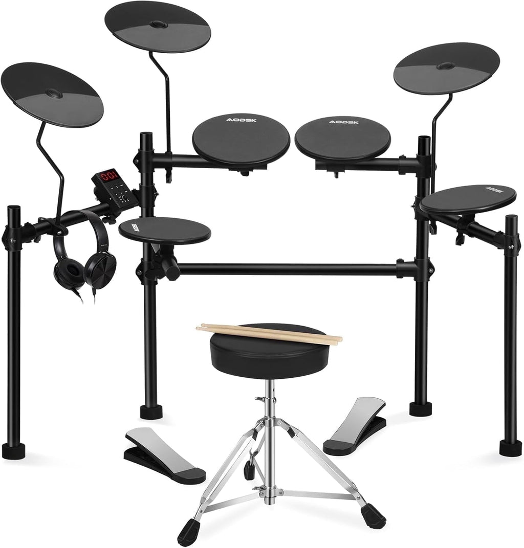 AODSK AED-100 Electric Drum Kit with 4 Quiet Pads, 200 Sounds, 2 Pedal