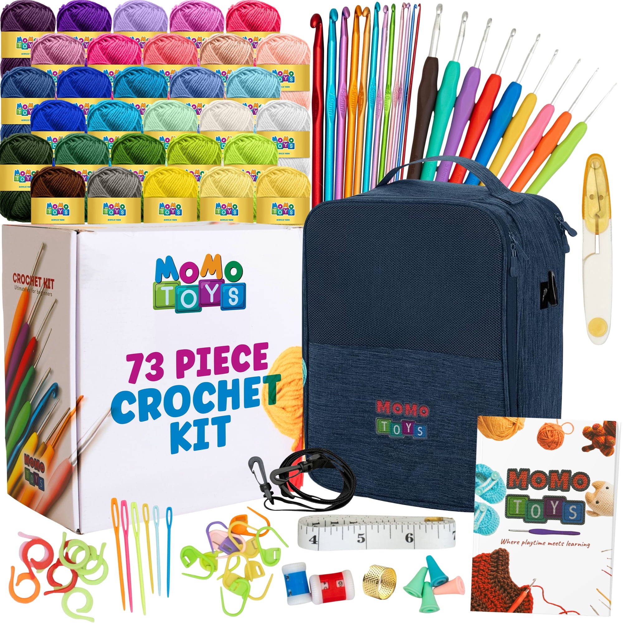 MOMOTOYS 74-Piece Crochet Kit for Beginners and Kids with Instruction