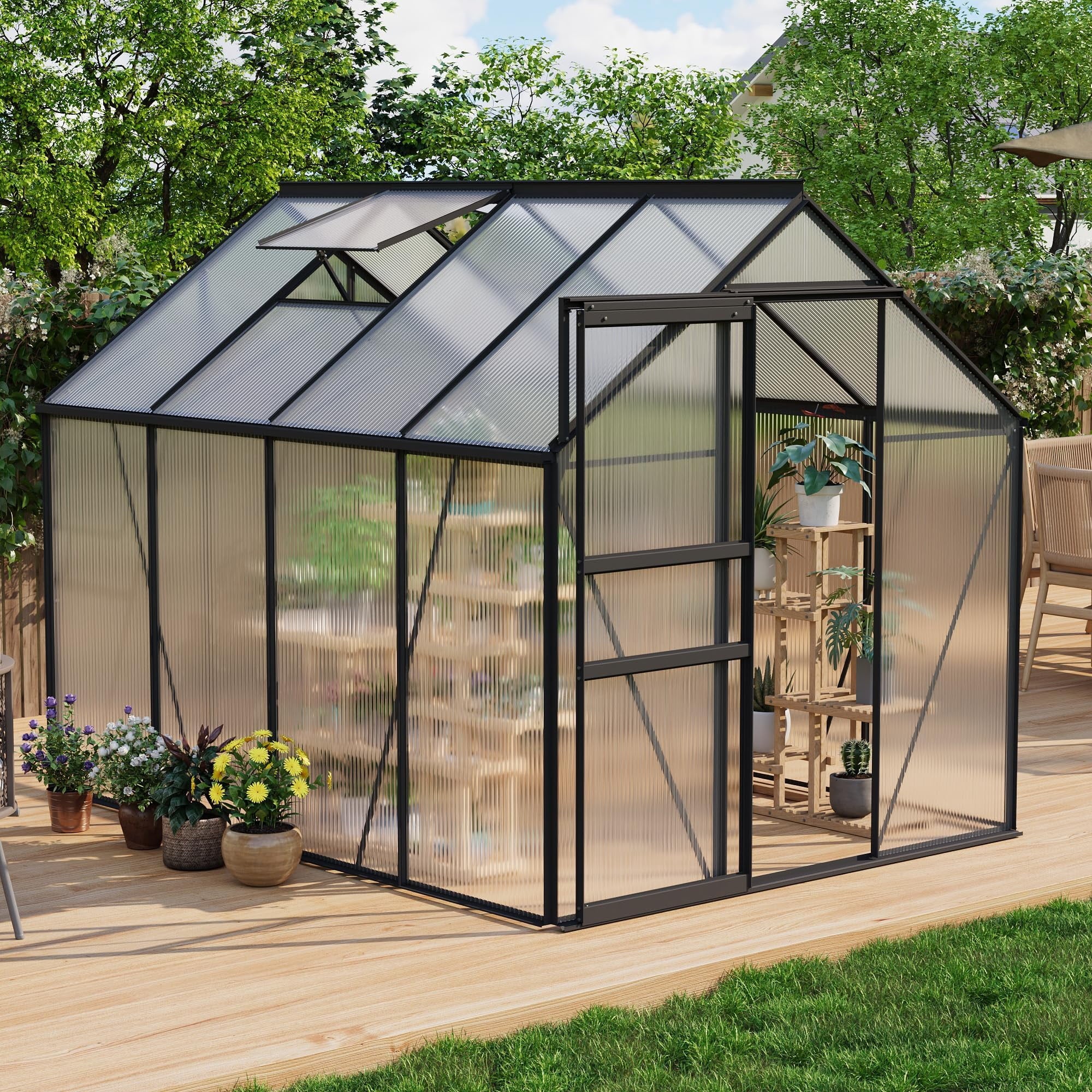 Spacious Polycarbonate Walk-In Greenhouse 6x8 FT – Heavy Duty Alumin