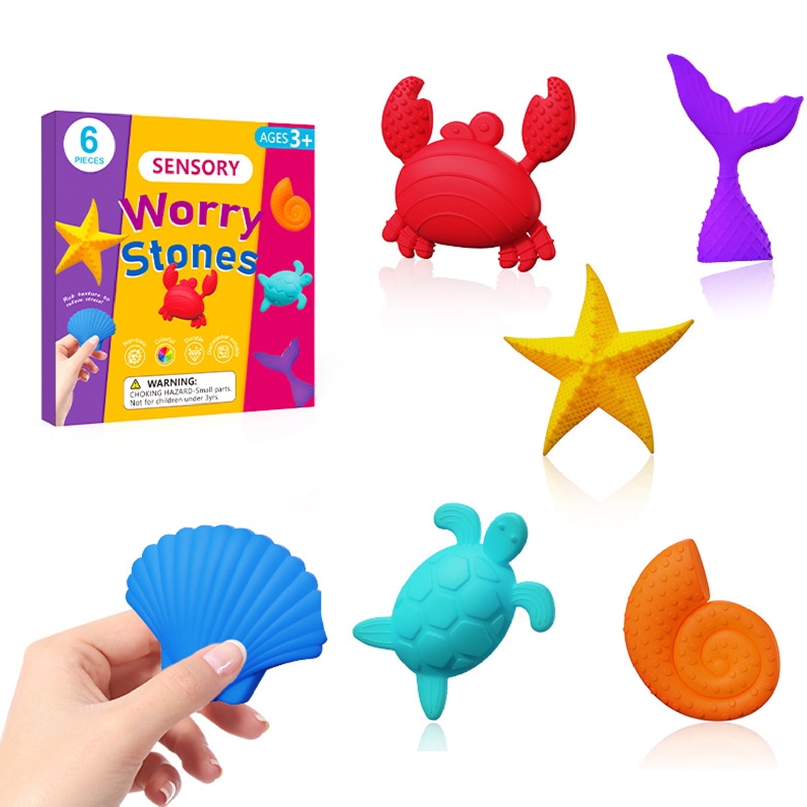 Sensory Stone for Kids: 6 Pack Textured Soft Worry