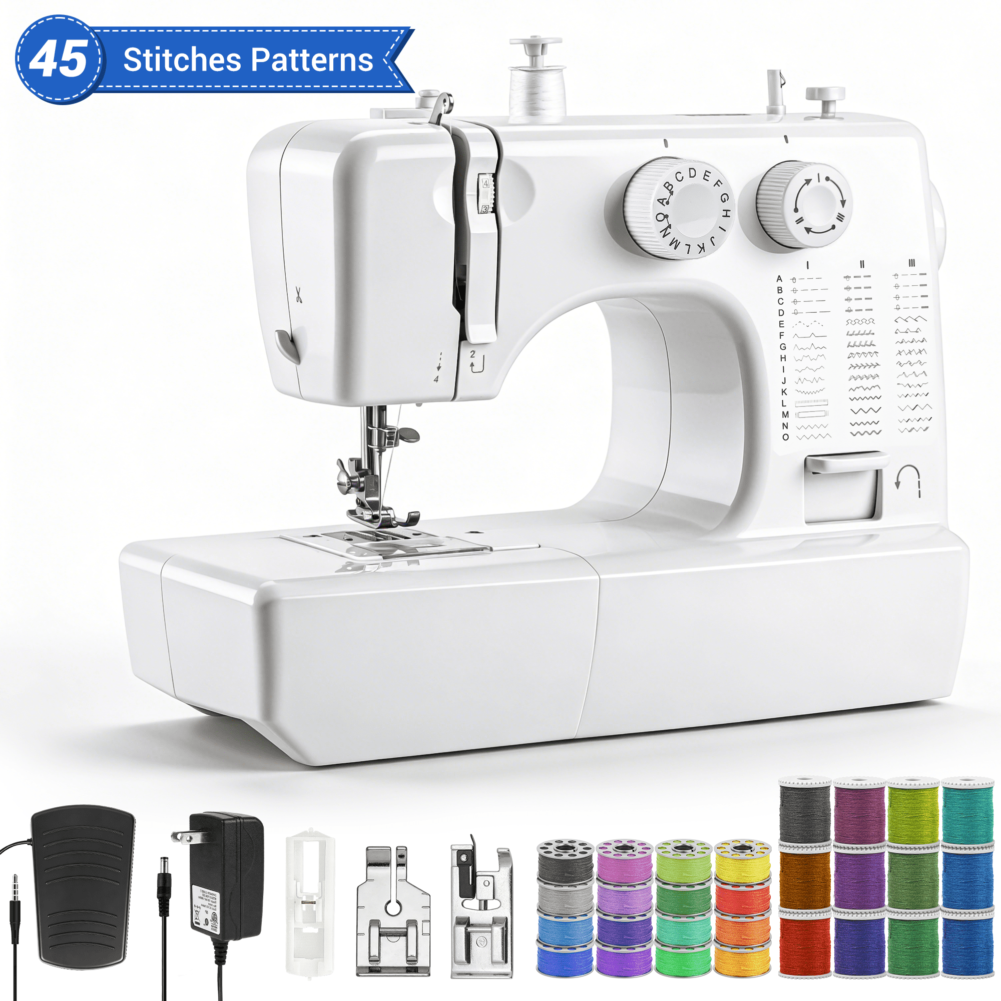 BCOOSS Sewing Machine for Beginner Portable Sewing Machine With 45 Sti