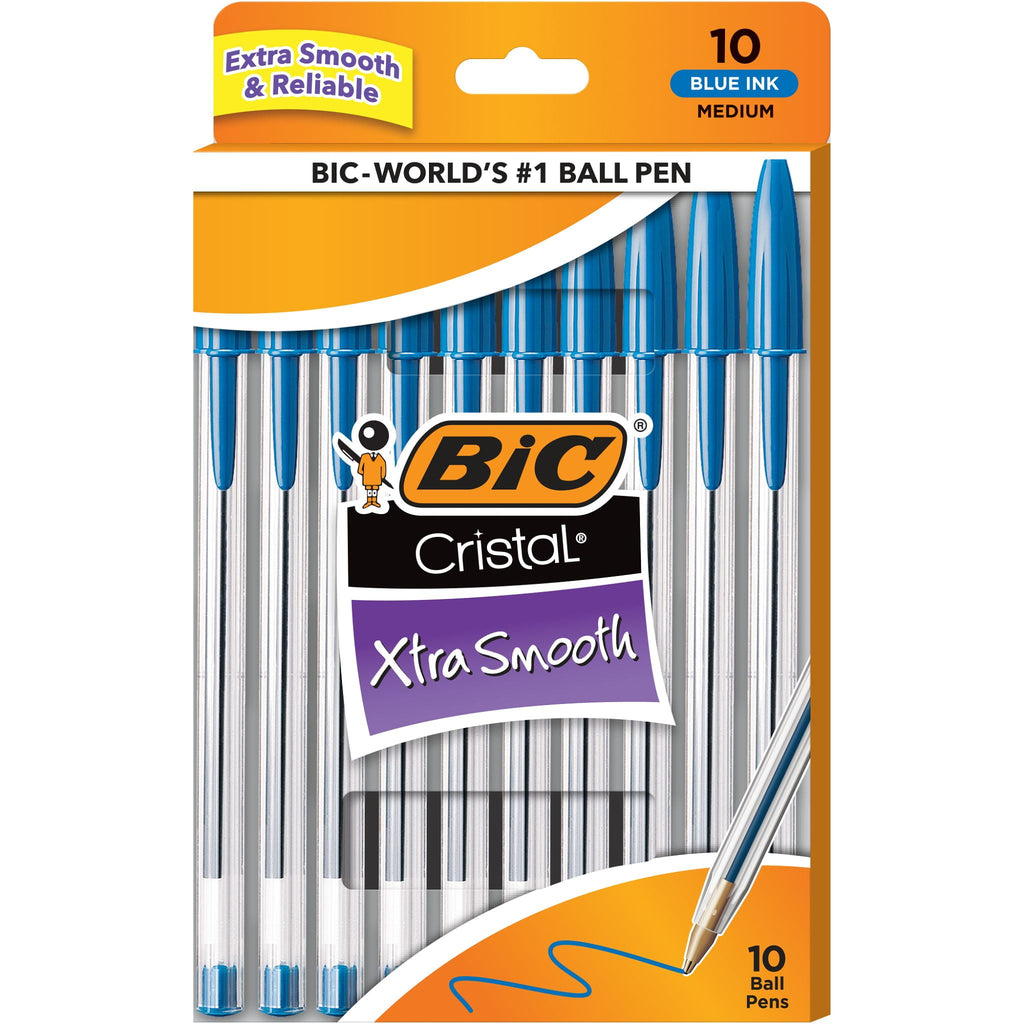 BIC Cristal Xtra Smooth Medium Point Ball Pen, Black Ink, 10 Pack