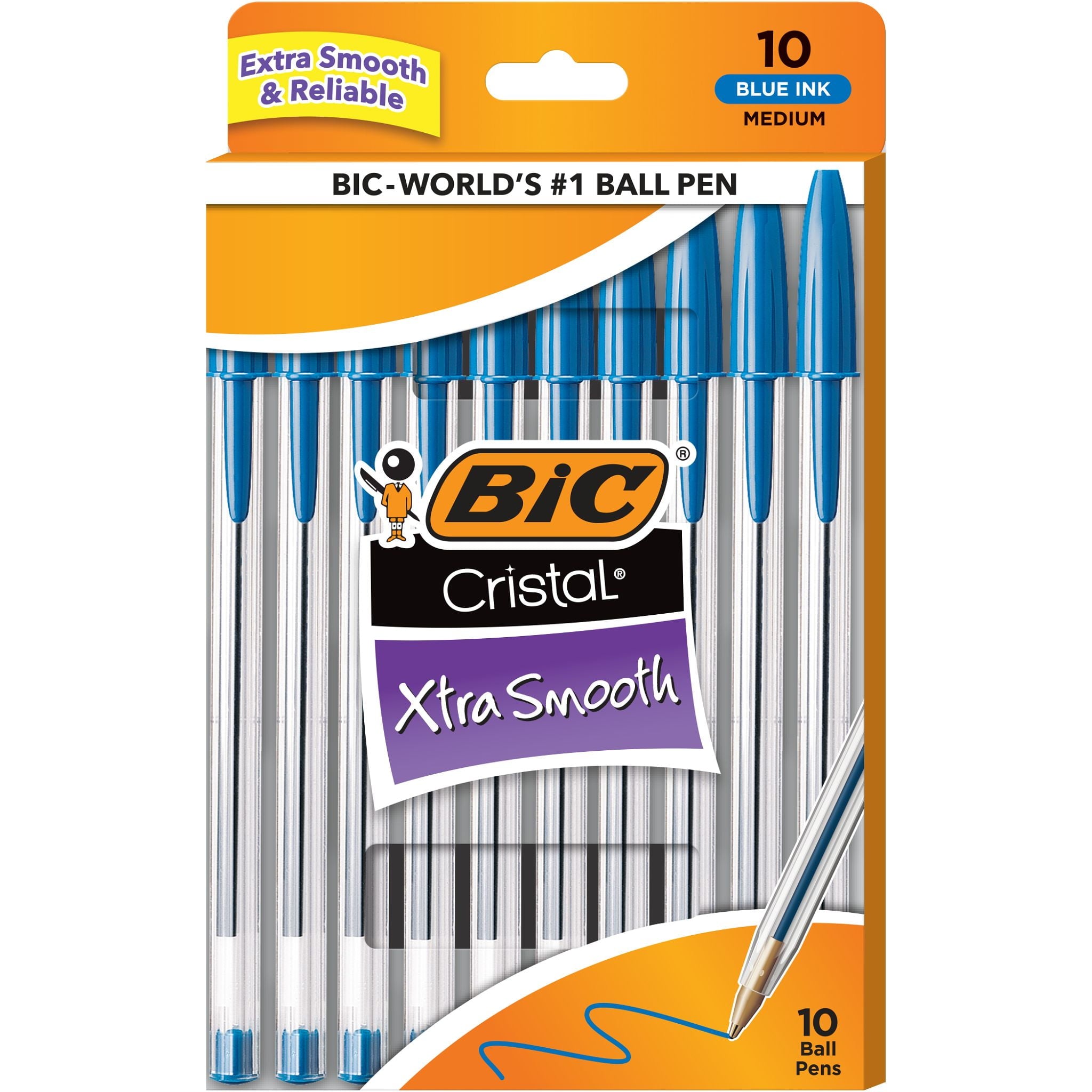 BIC Cristal Xtra Smooth Medium Point Ball Pen, Black Ink, 10 Pack