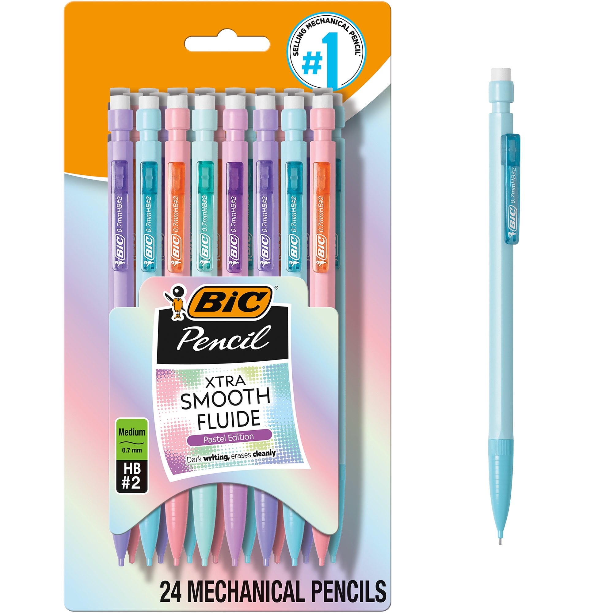BIC Xtra-Smooth Pastel Mechanical Pencils with Erasers, 0.7mm Medium P