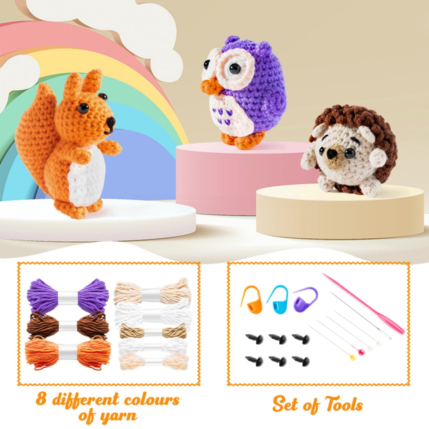 Laffact DIY Farm Animals Crochet Kit for Beginners Enthusiast, 3 Count