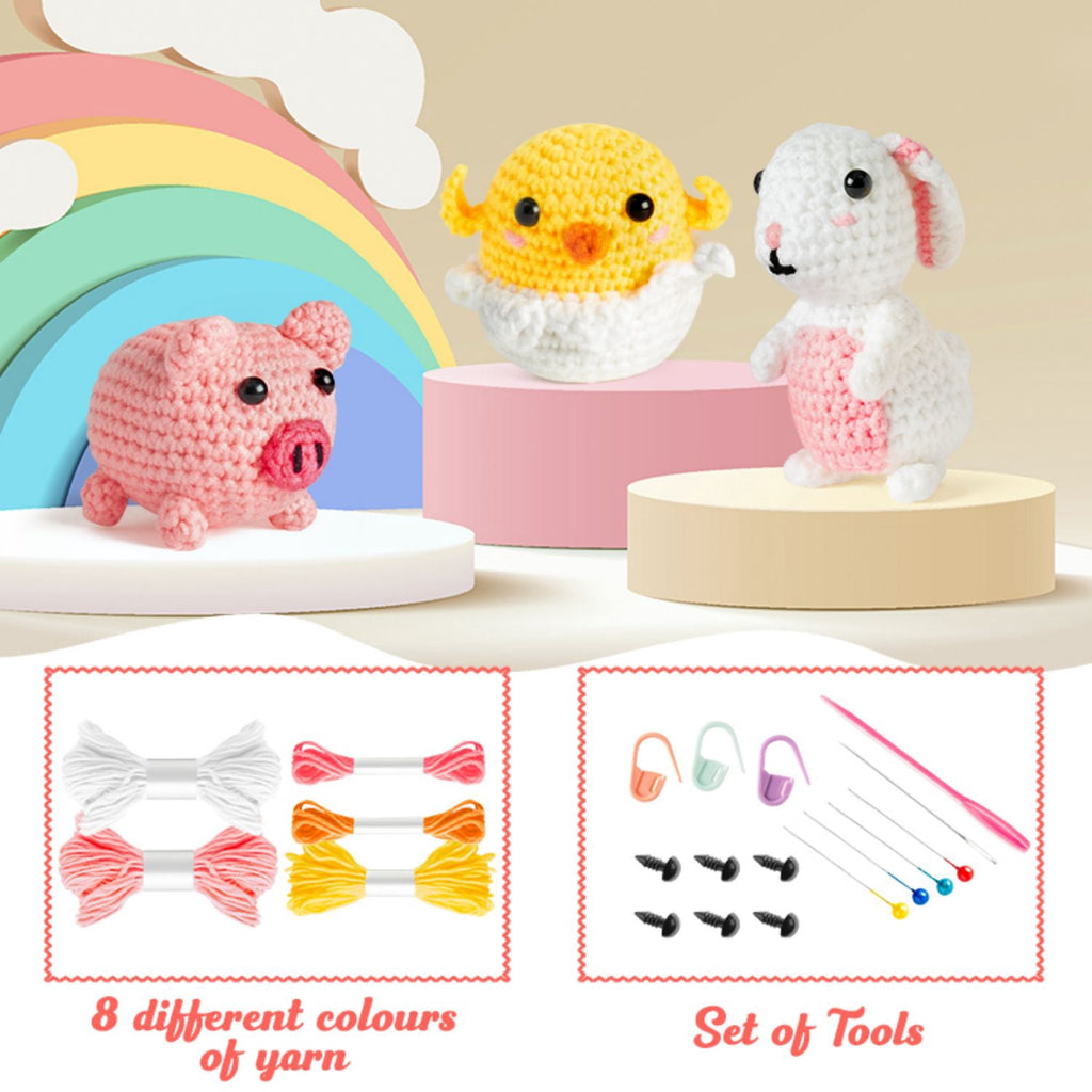 Laffact DIY Farm Animals Crochet Kit for Beginners Enthusiast, 3 Count