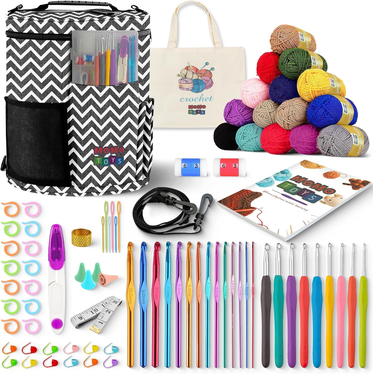 MOMOTOYS 74-Piece Crochet Kit for Beginners and Kids with Instruction