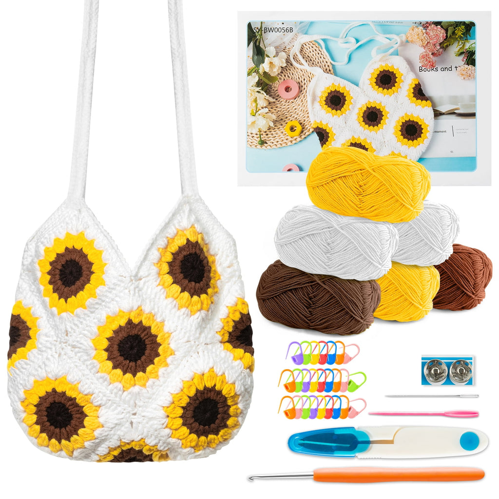 Belanttega Crochet Kit for Beginners, Sunflower Handbag Crochet Starte