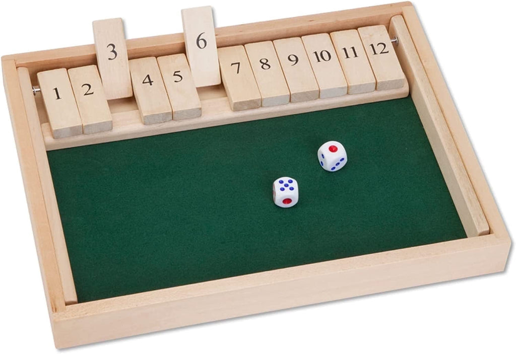 Bits and Pieces Shut The Box 3-in-1 Wooden Board Game with 12 Numbers