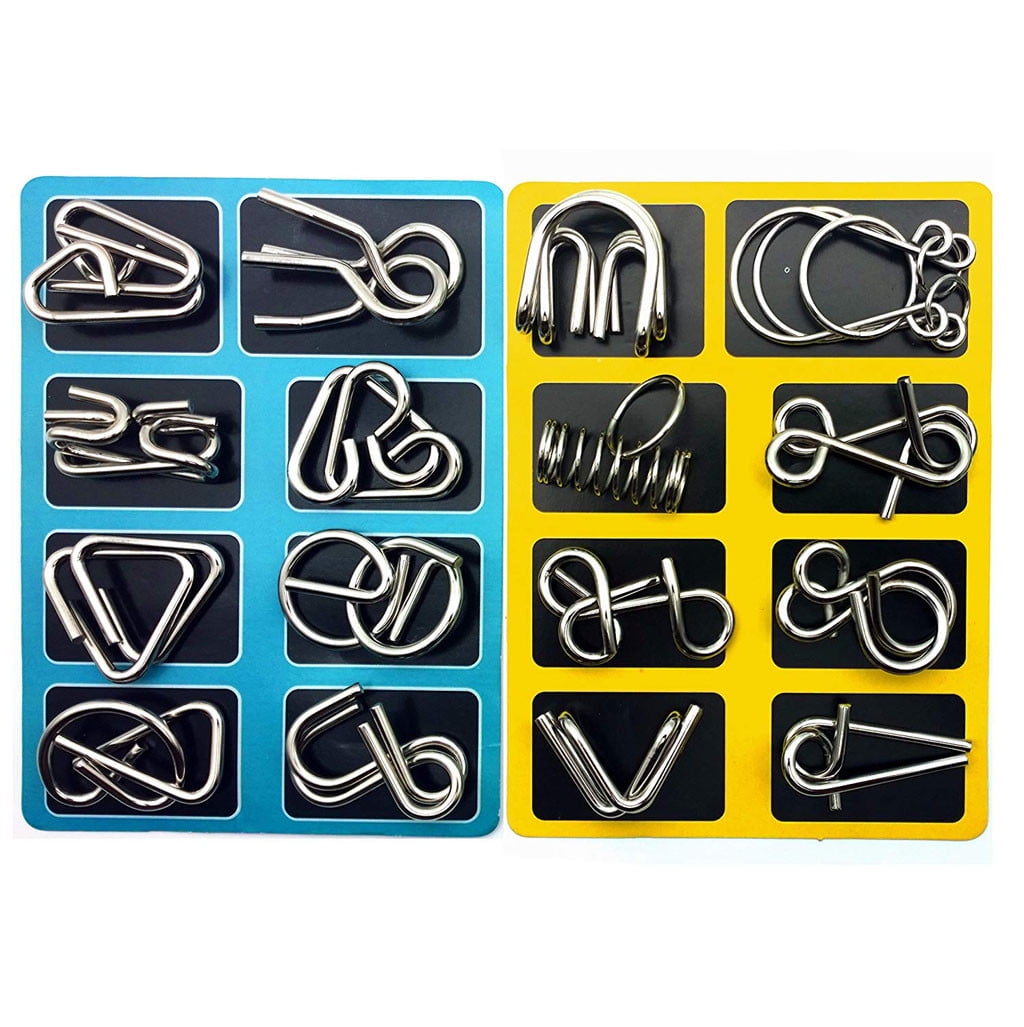 Brain Teaser Puzzles 16 Pcs Metal Wire Brain Puzzles Iq Logic Test Gam