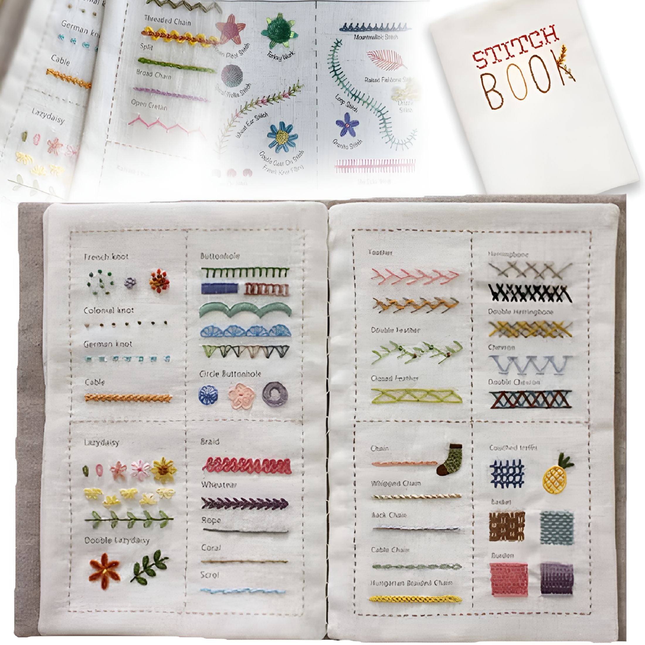 CCOCC DIY Stitch Book,Stitch Sample Book with Embroidery Stitch Name,E