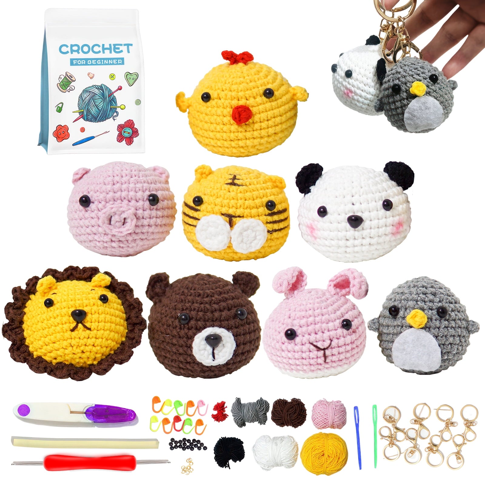 CHENGDAO Crochet Kit for Beginners – 8pcs Cute Animal Collection