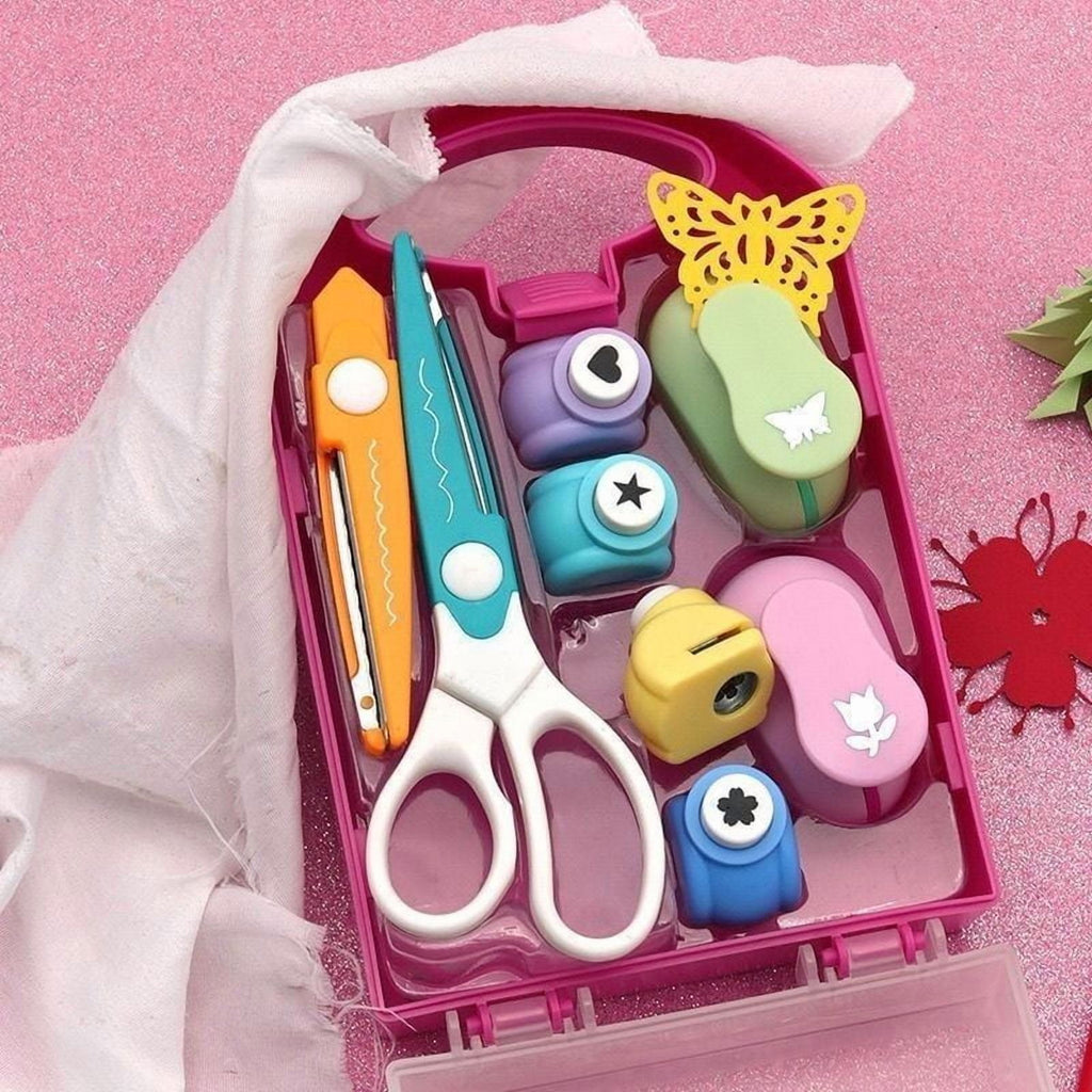 Children's Paper Puncher and Lace Scissor Set - 5-in-1 Craft Embossing