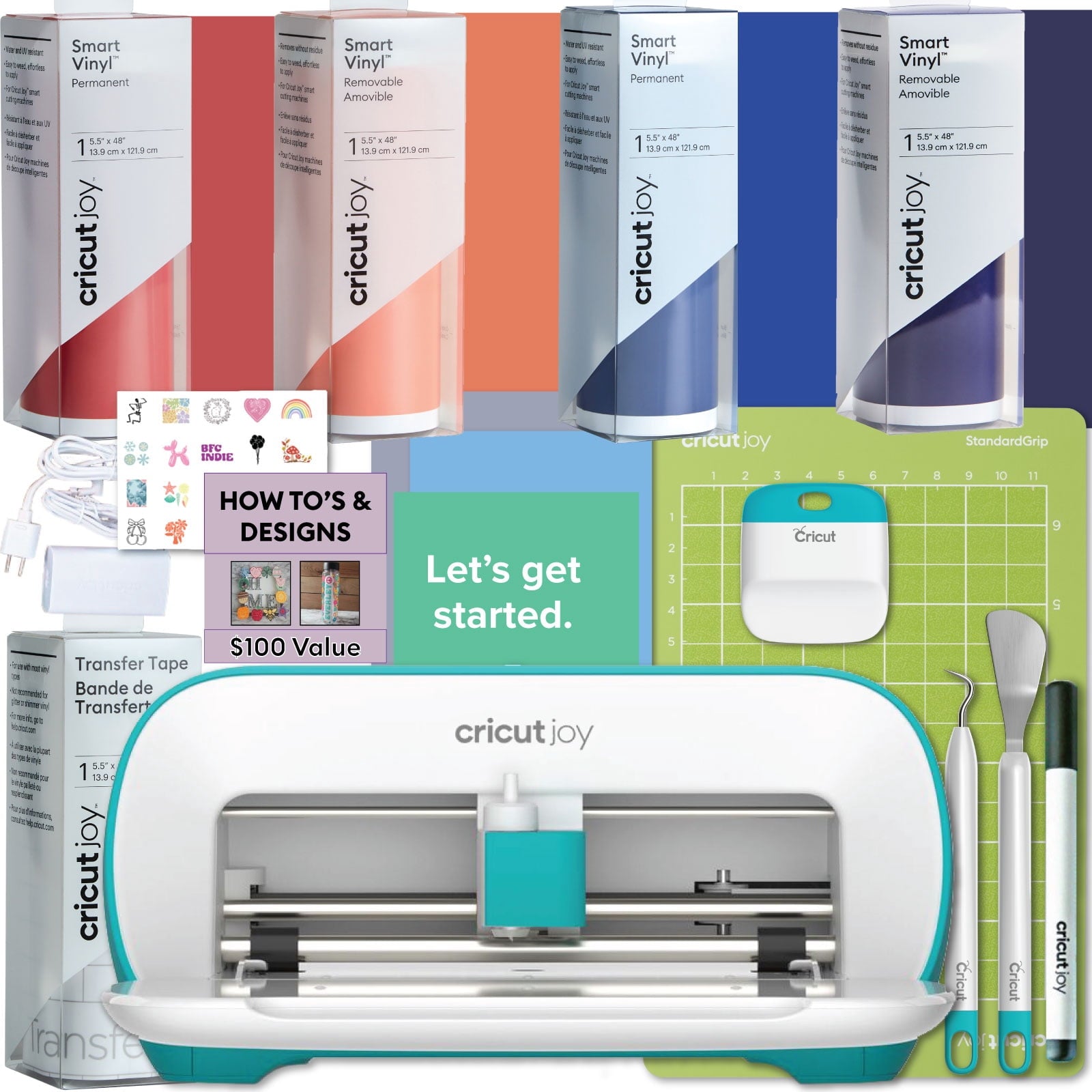 Cricut Joy Cutting Machine with Rainbow Smart Vinyl and Transfer Tape
