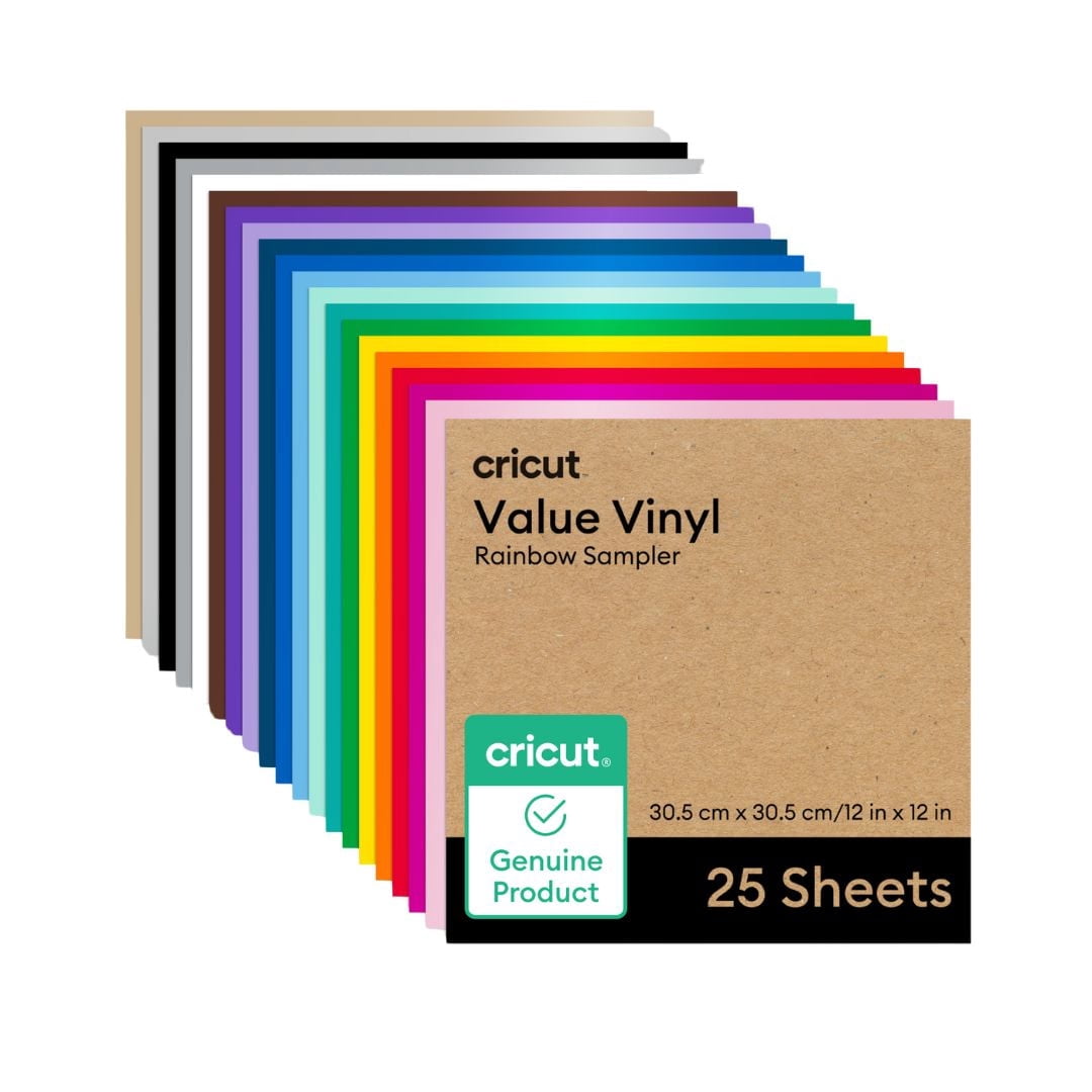 Cricut Permanent Adhesive Vinyl, Rainbow Sampler, 12 in x 12 in, 25 Co