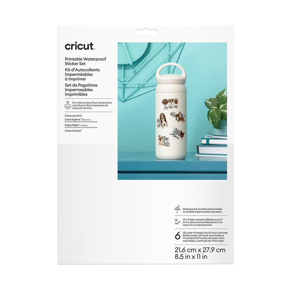 Cricut Waterproof Sticker Set - US Letter (6 ct), White, 8.5" x 11", S