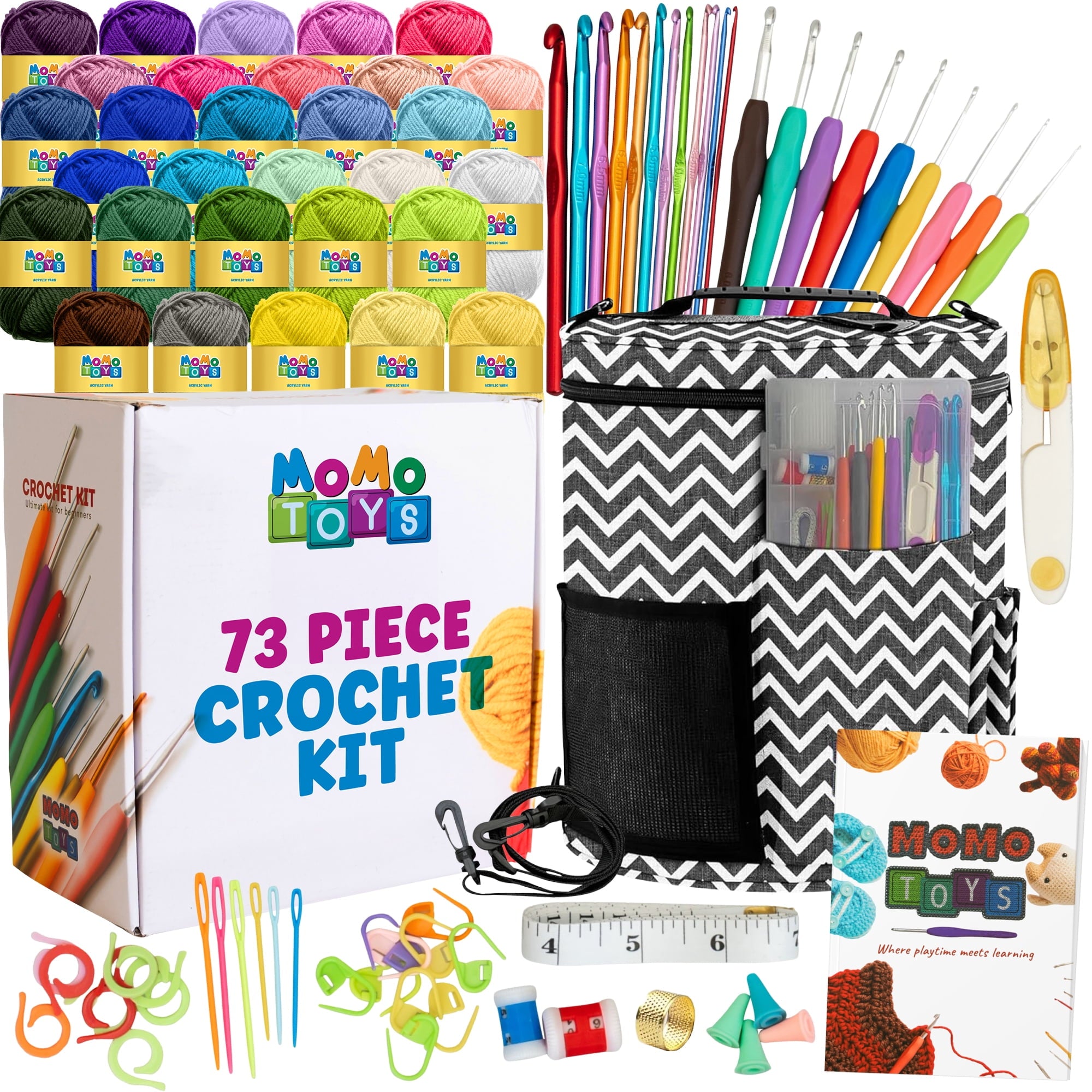 MOMOTOYS 74-Piece Crochet Kit for Beginners and Kids with Instruction