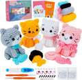 Becikitc Beginner Crochet Kit, 4-Pack Cat Animals with Yarn, Tools and