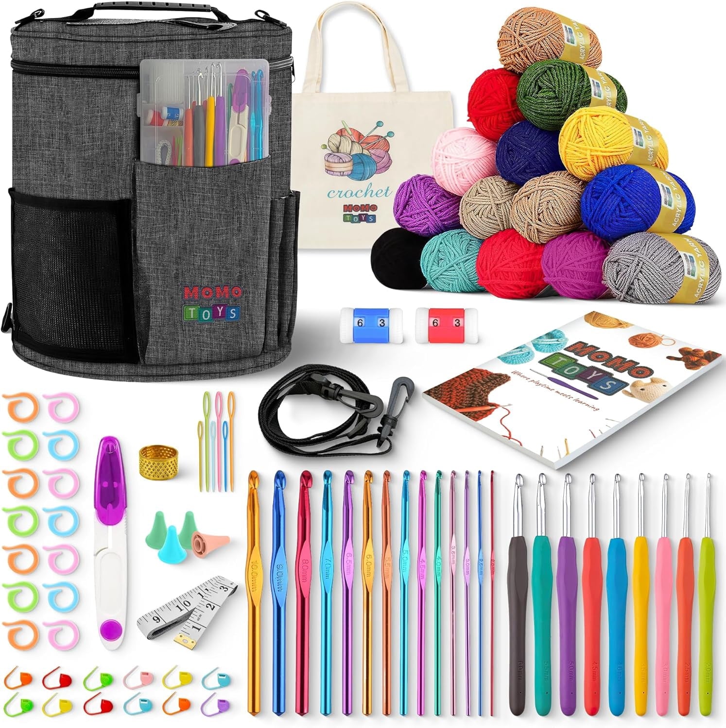 MOMOTOYS 74-Piece Crochet Kit for Beginners and Kids with Instruction