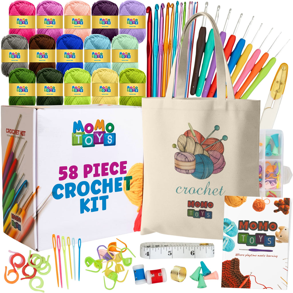 MOMOTOYS 74-Piece Crochet Kit for Beginners and Kids with Instruction