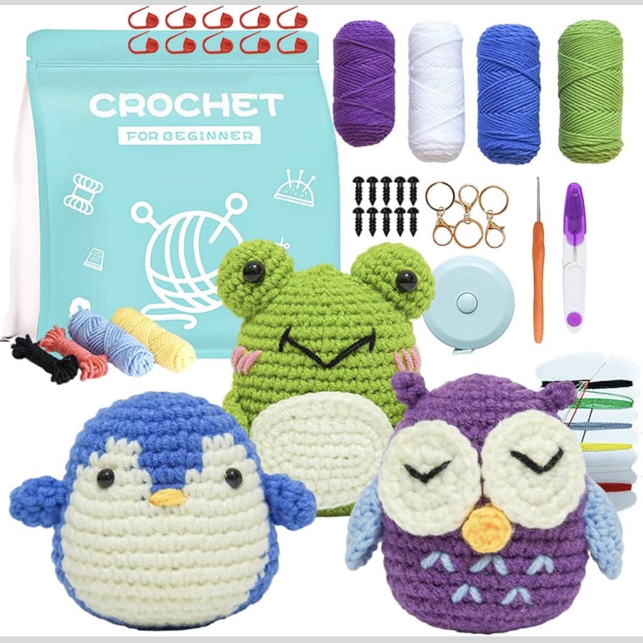 Crochet Kit for Beginners, 3 Animal Pattern Beginner Crochet Kits,Knit