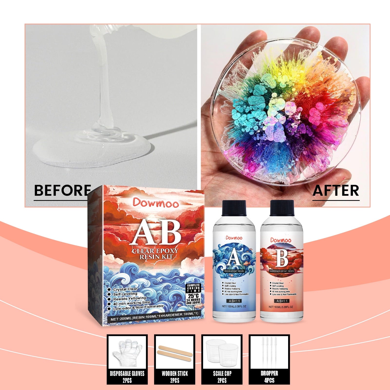 Crystal Clear Epoxy Resin Kit, Art Resin and Hardener Kit - No Bubble