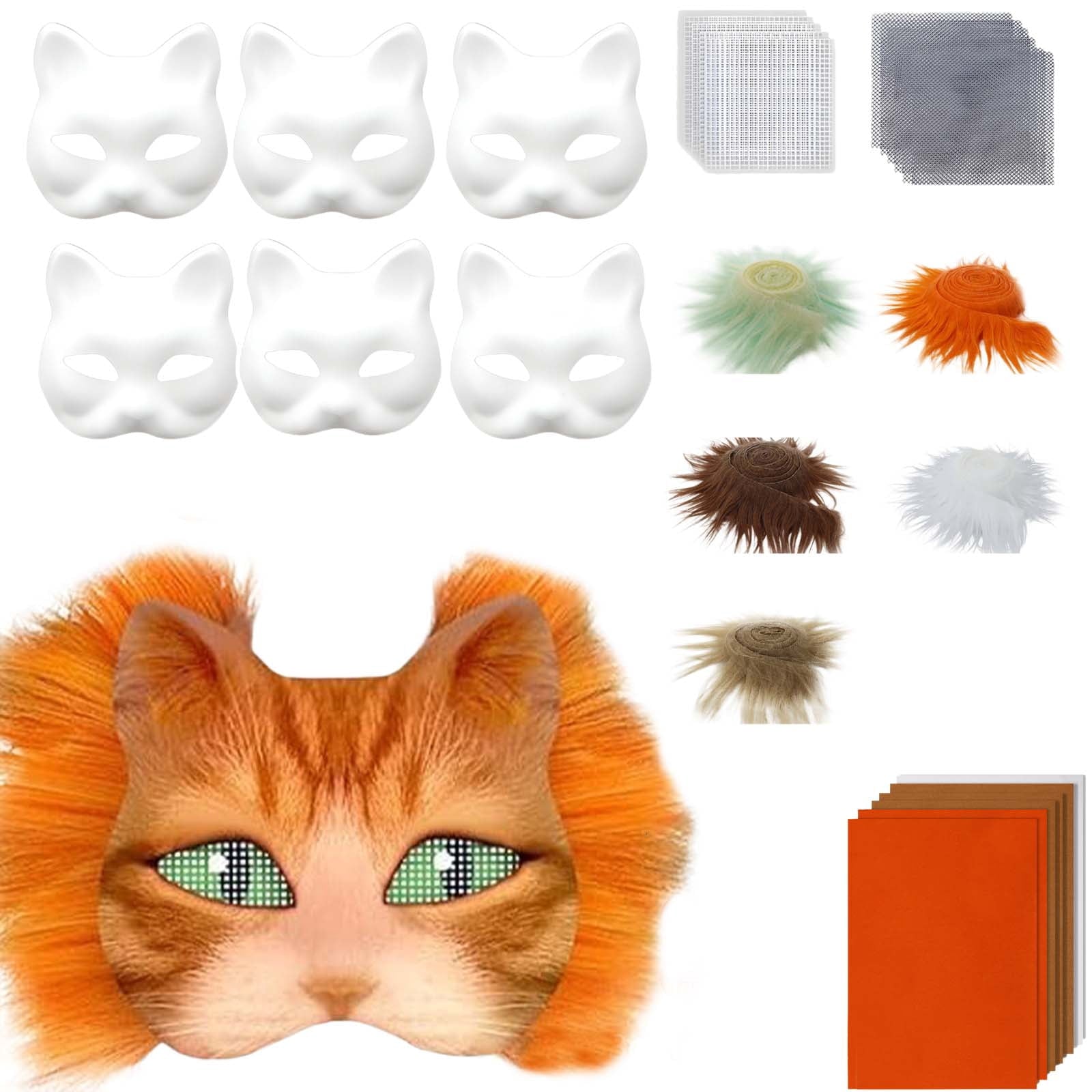DIY Cat Mask Craft Kit, Blank Felt & Plush Material Set for Therian Ge