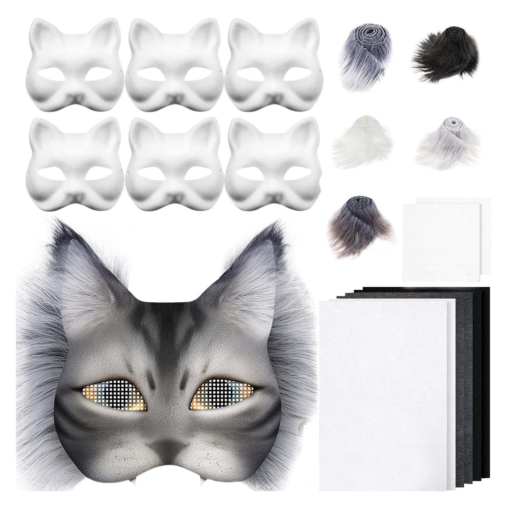 DIY Cat Mask Craft Kit, Blank Felt & Plush Material Set for Therian Ge
