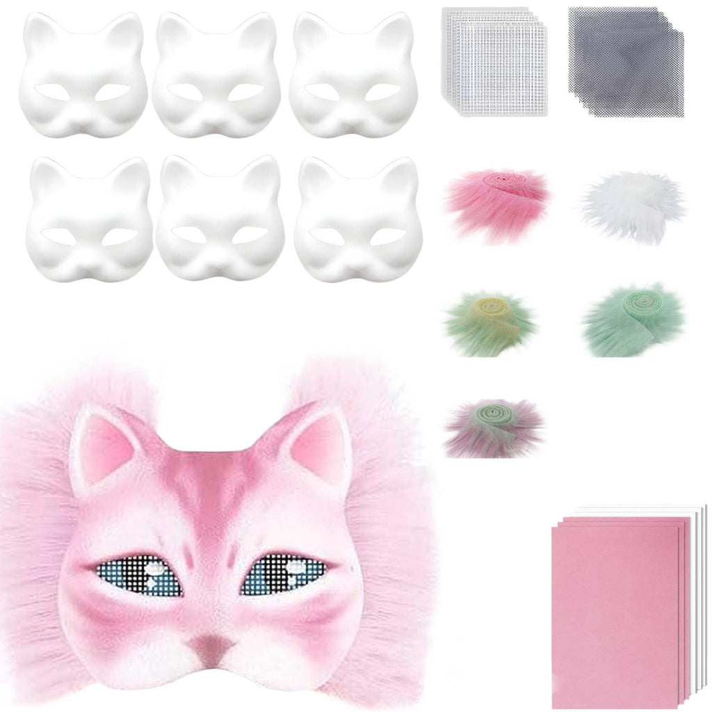 DIY Cat Mask Craft Kit, Blank Felt & Plush Material Set for Therian Ge