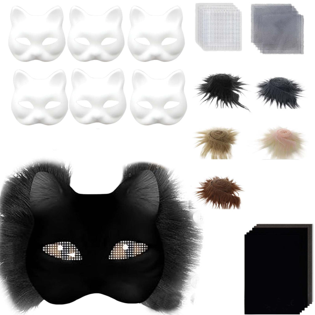 DIY Cat Mask Craft Kit, Blank Felt & Plush Material Set for Therian Ge