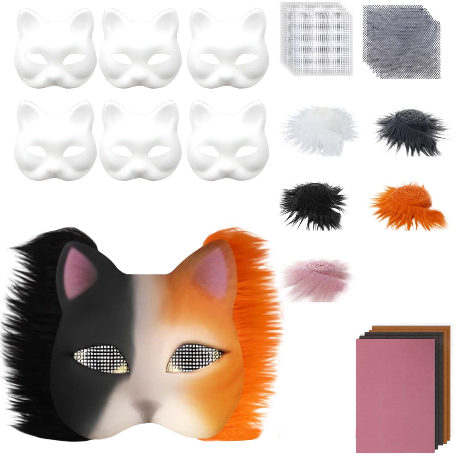 DIY Cat Mask Craft Kit, Blank Felt & Plush Material Set for Therian Ge