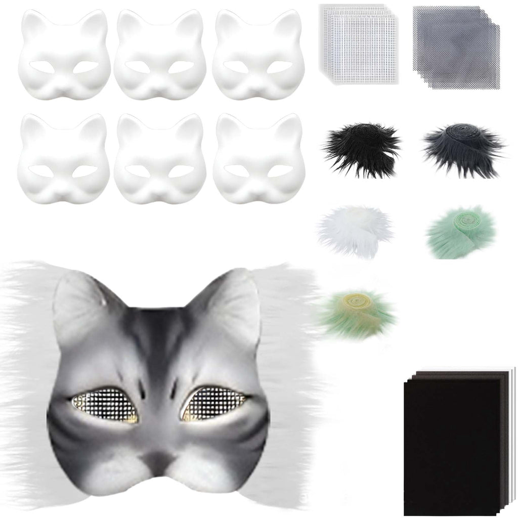 DIY Cat Mask Craft Kit, Blank Felt & Plush Material Set for Therian Ge