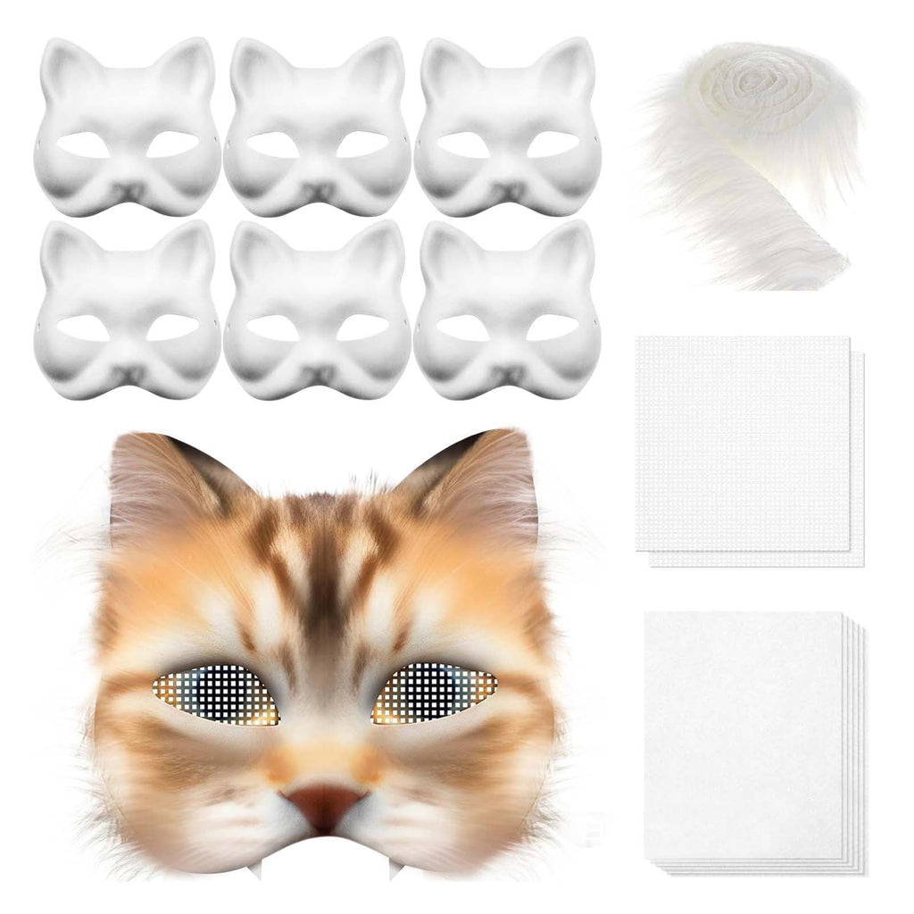 DIY Cat Mask Craft Kit, Blank Felt & Plush Material Set for Therian Ge