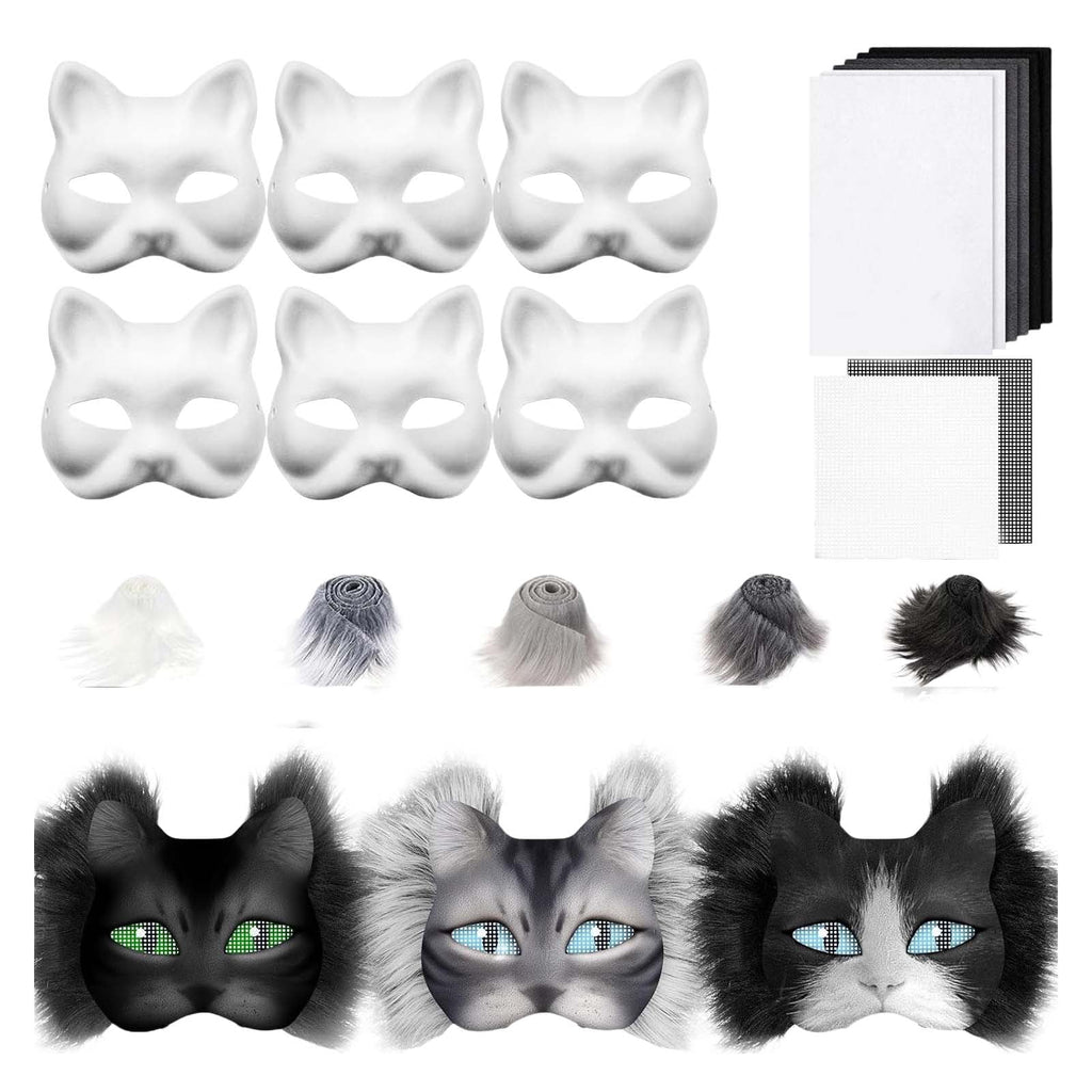 DIY Cat Mask Craft Kit, Blank Felt & Plush Material Set for Therian Ge