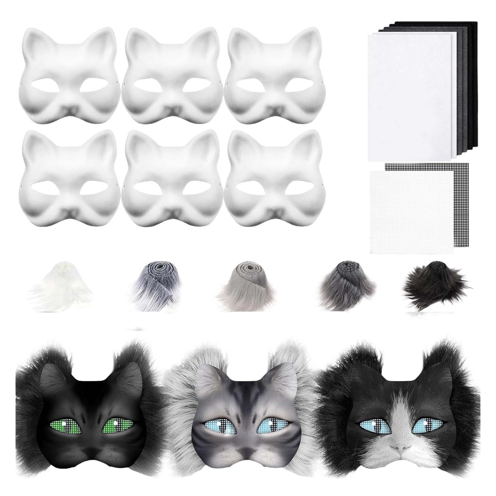 DIY Cat Mask Craft Kit, Blank Felt & Plush Material Set for Therian Ge
