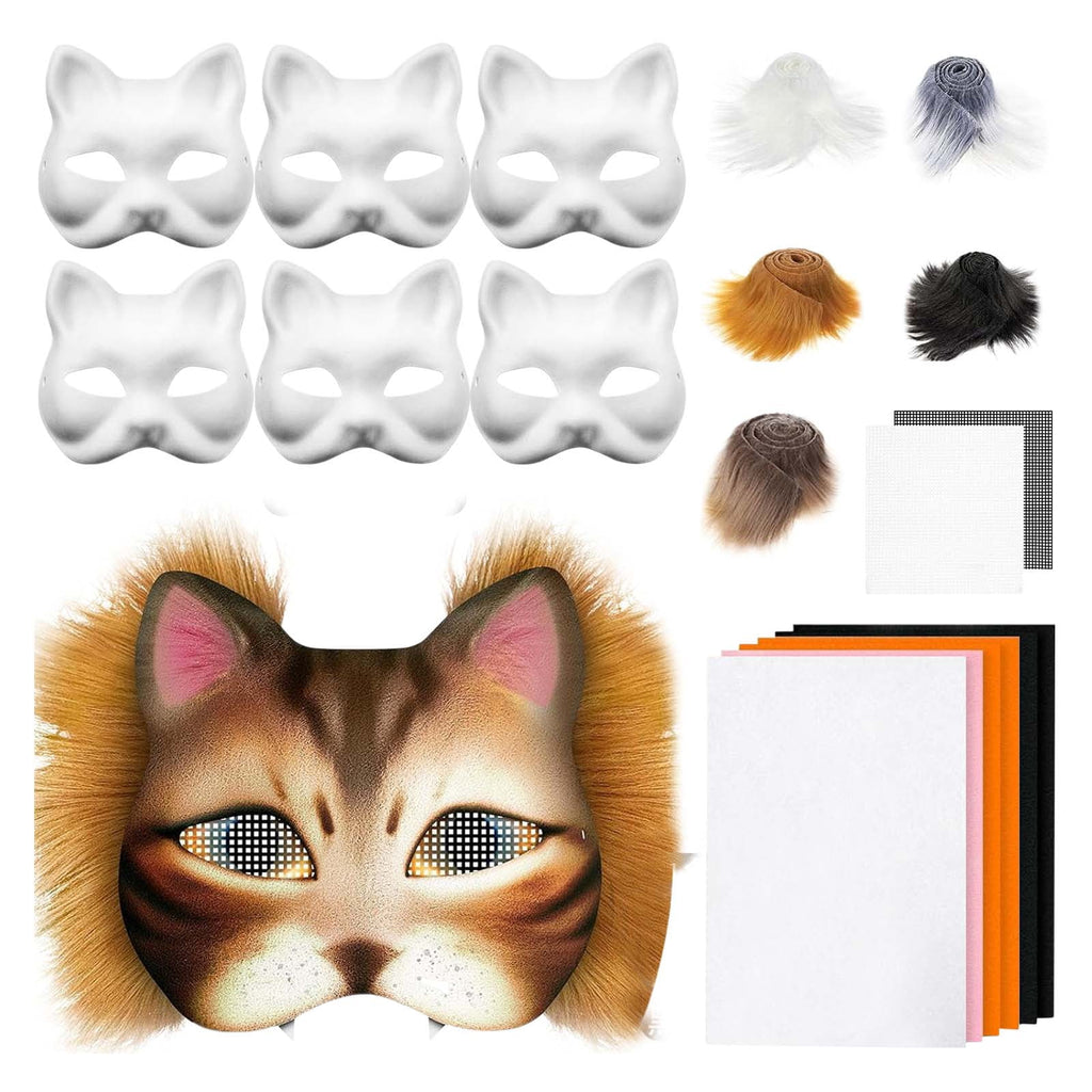 DIY Cat Mask Craft Kit, Blank Felt & Plush Material Set for Therian Ge