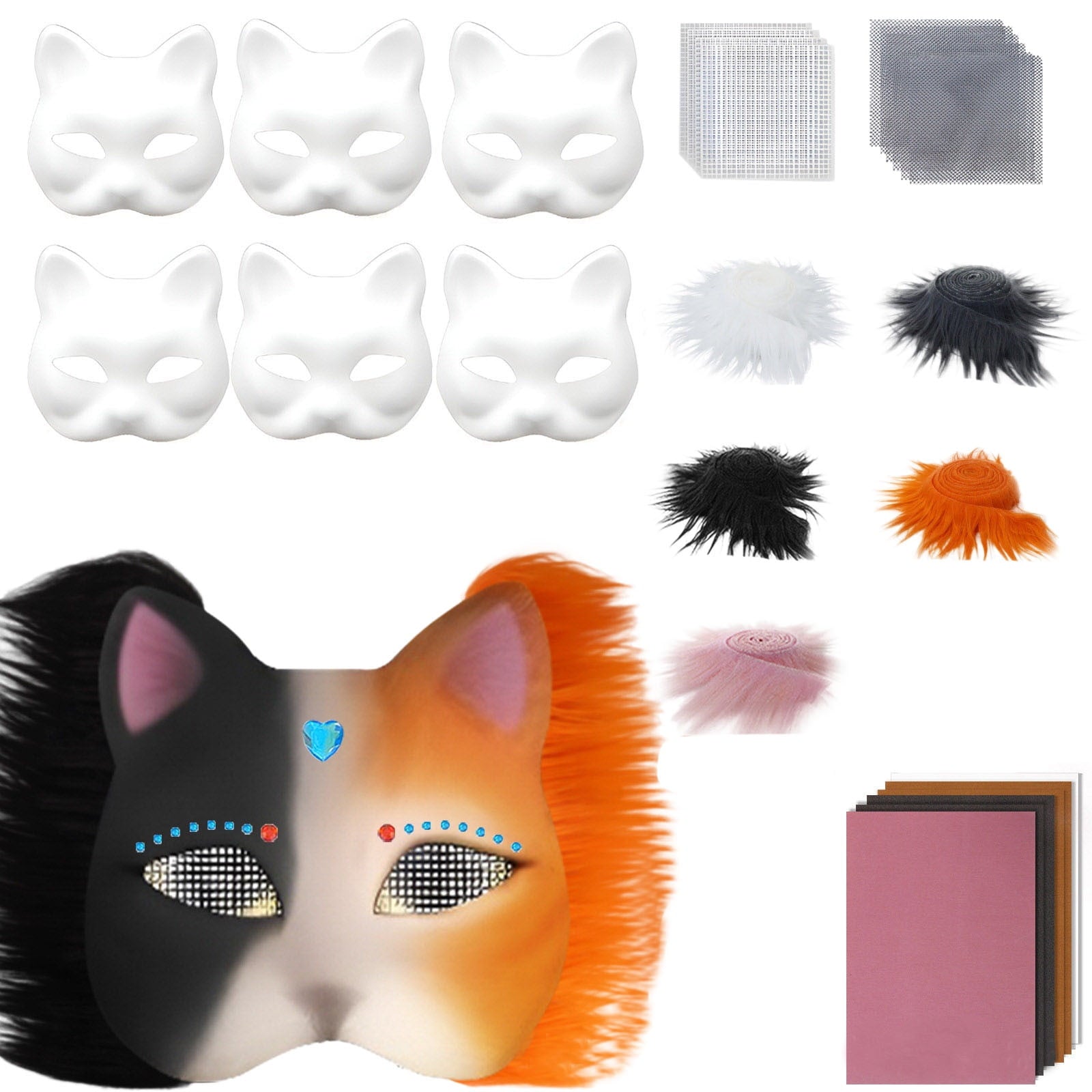DIY Therian Mask Kit Blank Cat Mask with Felt Fabric Sheet Plush Eye M