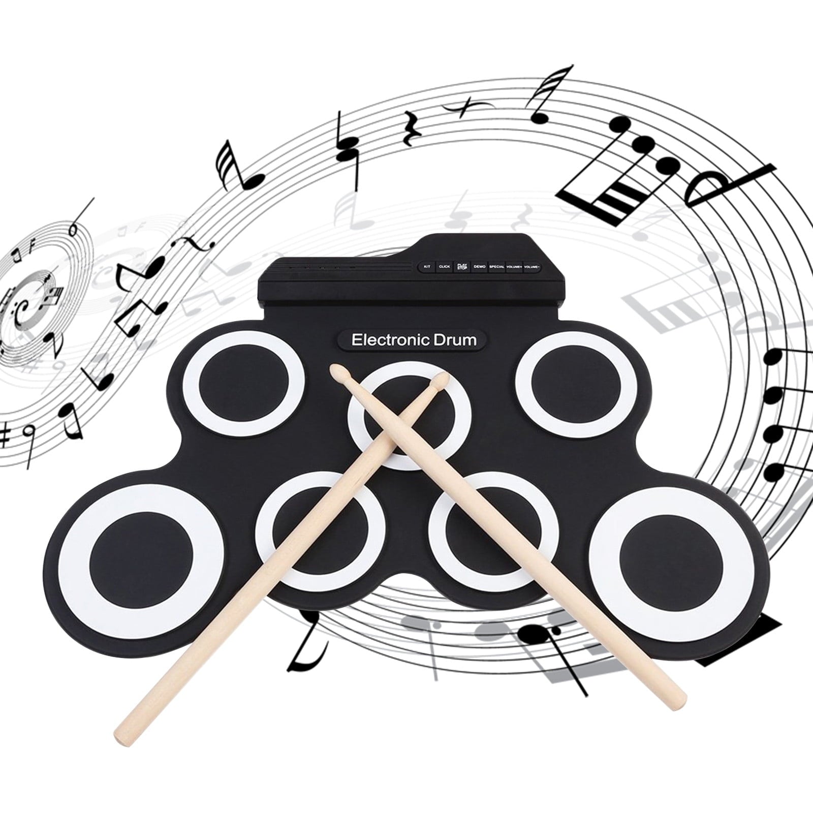 Electronic Drum Set, 9-Drum Practice Pad with Headphone Jack, Roll-up