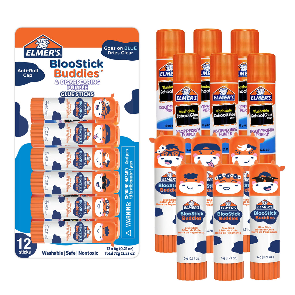 Elmer's BlooStick Buddies Glue Sticks, Disappearing Blue, 6g, 4 Count