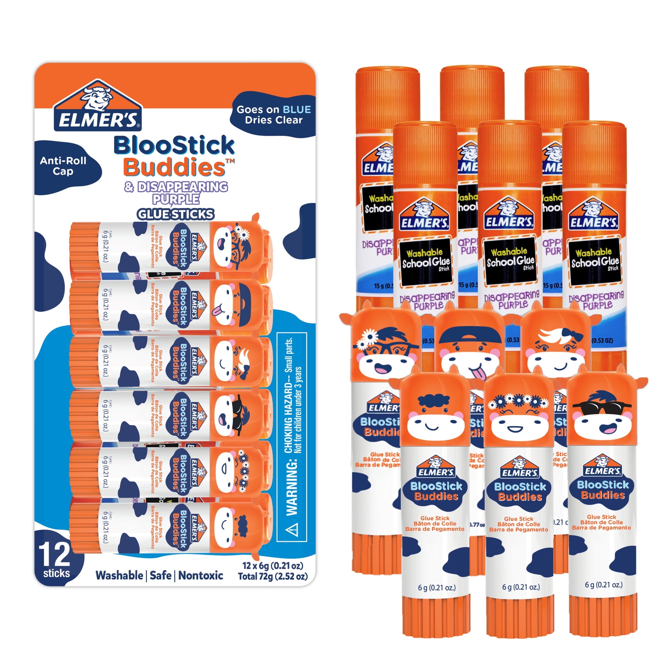 Elmer's BlooStick Buddies Glue Sticks, Disappearing Blue, 6g, 4 Count
