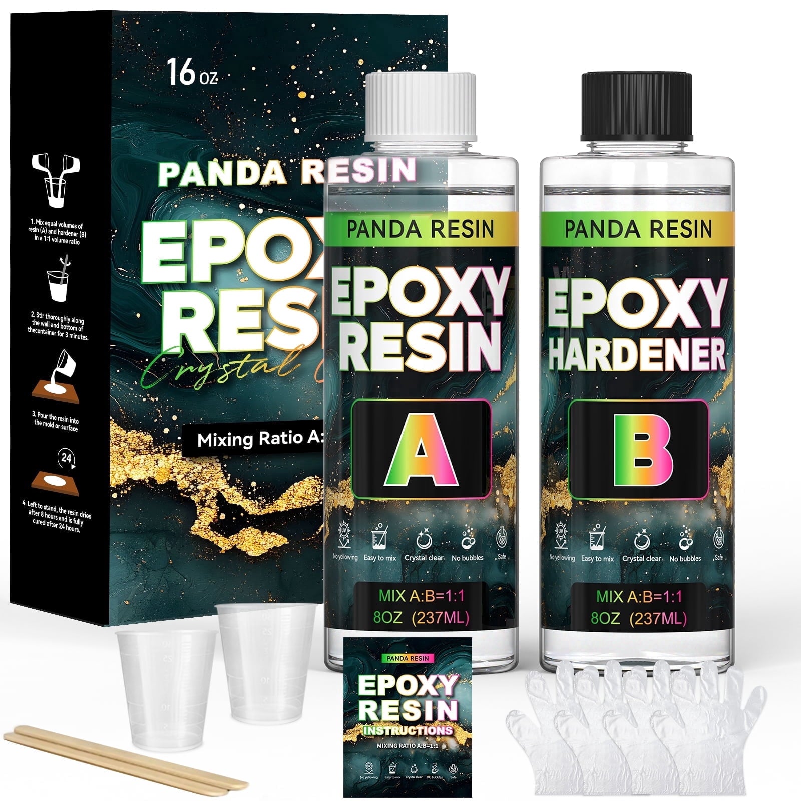 Panda Resin 1 Gallon Crystal Clear Epoxy Resin Kit – Food Safe, High