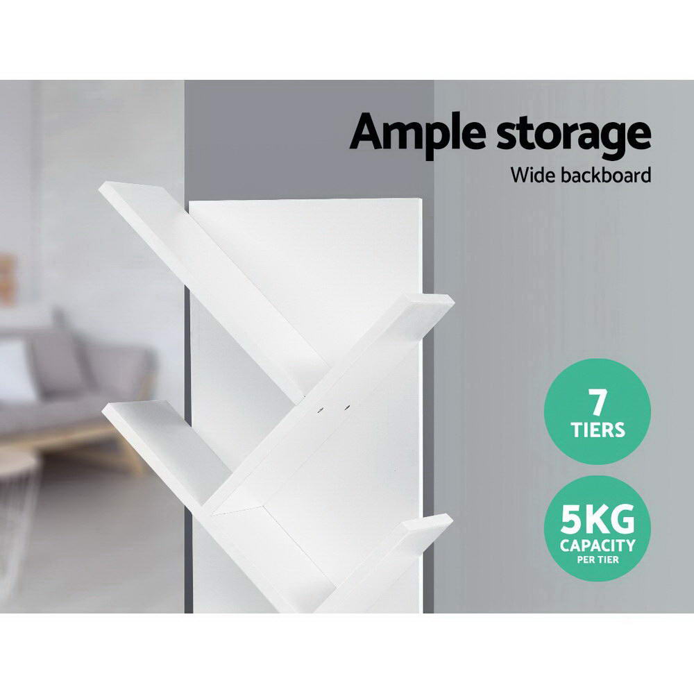 NNEDSZ Display Shelf 7-Shelf Tree Bookshelf Book Storage Rack Bookcase White