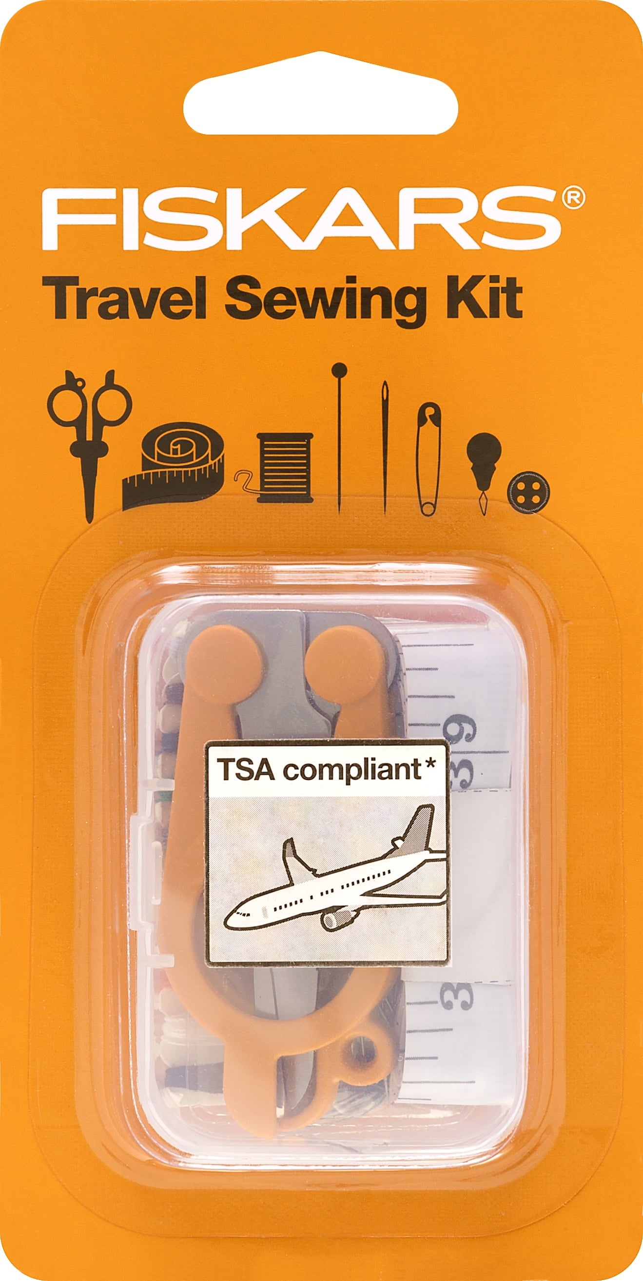 Fiskars Travel Sewing Kit with Orange TSA-Compliant Folding Scissors,
