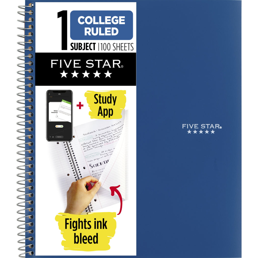 Five Star 1 Subject College Ruled Notebook Plus Study App, 8.5" x 11",